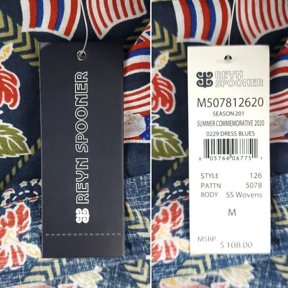 Reyn Spooner Dietrich Varez Flags American Hawaiian Shirt Summer 2020 Medium NWT - Picture 3 of 13